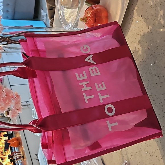 The Tote Bag Beach Pink Bag Mesh Clear Tote - Picture 8 of 11